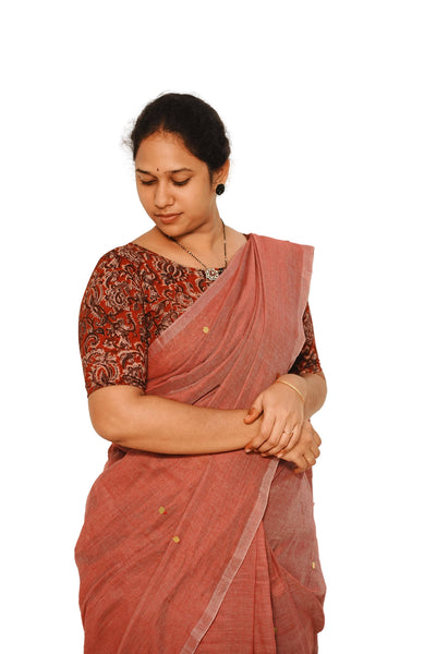 KALAMKARI BOAT NECK OPEN 10 HAND'S STREACHBLE  BLOUSE