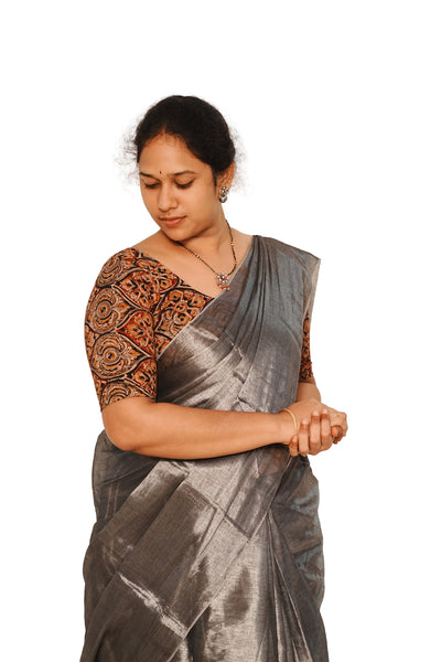 KALAMKARI ROUND NECK 10 INCH HANDS STRECHBLE BLOUSE