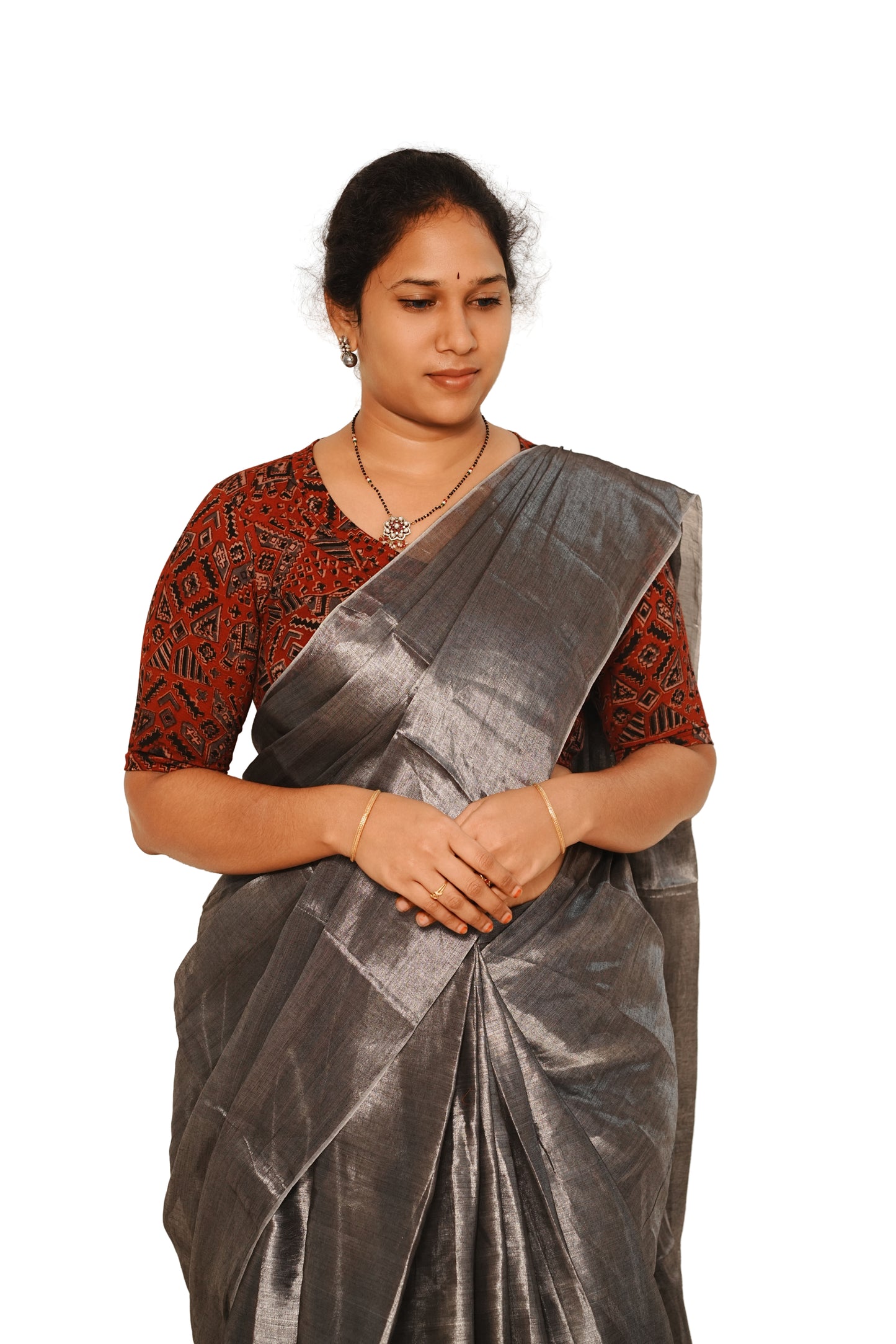 KALAMKARI V NECK 10 INCH HAND  STRECHBLE BLOUSE