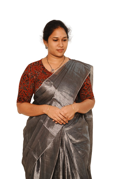 KALAMKARI V NECK 10 INCH HAND  STRECHBLE BLOUSE