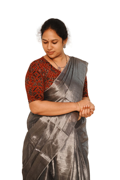 KALAMKARI V NECK 10 INCH HAND  STRECHBLE BLOUSE