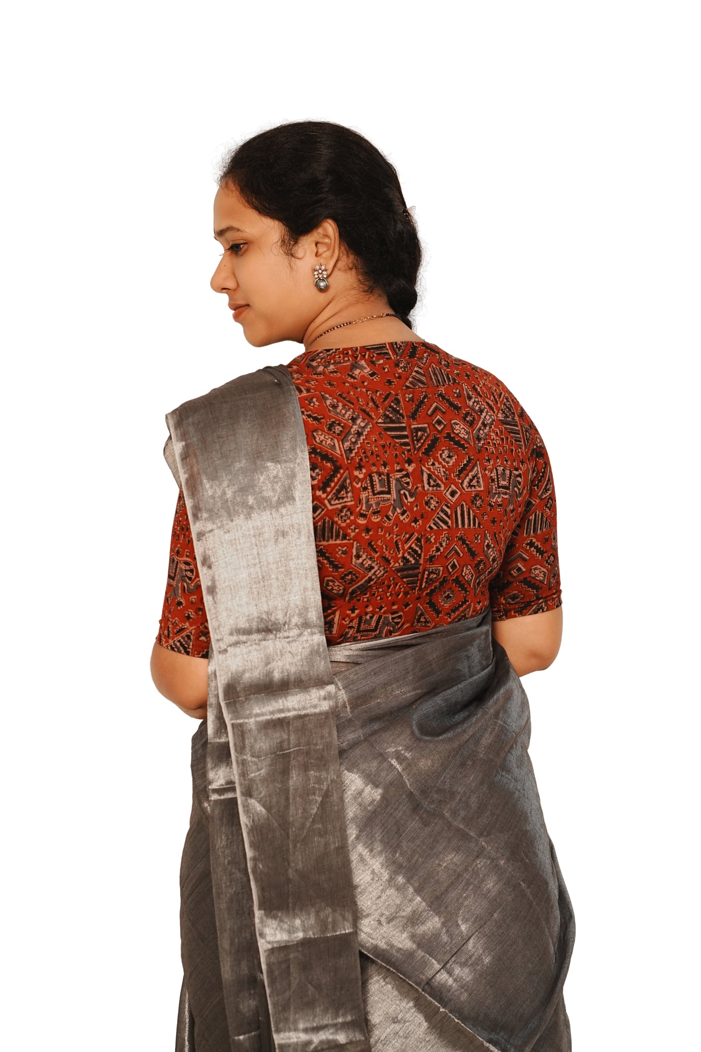 KALAMKARI V NECK 10 INCH HAND  STRECHBLE BLOUSE
