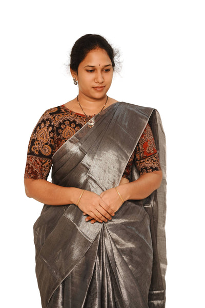 KALAMKARI BOAT NECK OPEN 10 HAND'S STREACHBLE  BLOUSE