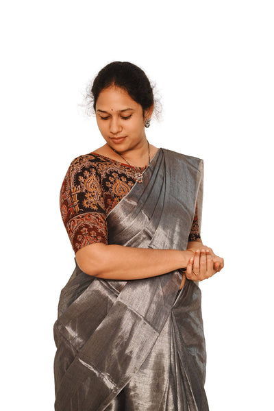 KALAMKARI BOAT NECK OPEN 10 HAND'S STREACHBLE  BLOUSE