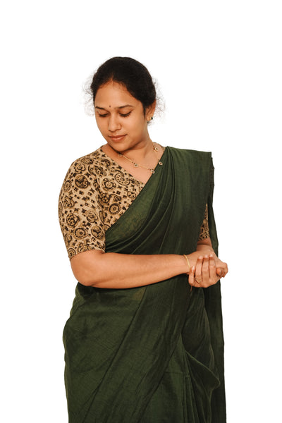 KALAMKARI V NECK 10 INCH HAND  STRECHBLE BLOUSE