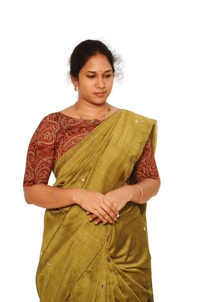 KALAMKARI BOAT NECK OPEN 10 HAND'S STREACHBLE  BLOUSE
