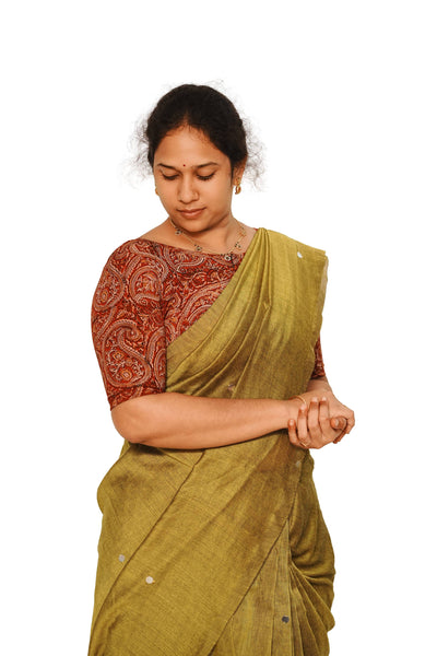 KALAMKARI BOAT NECK OPEN 10 HAND'S STREACHBLE  BLOUSE