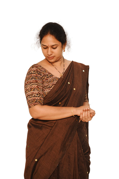 KALAMKARI ROUND NECK 10 INCH HANDS STRECHBLE BLOUSE
