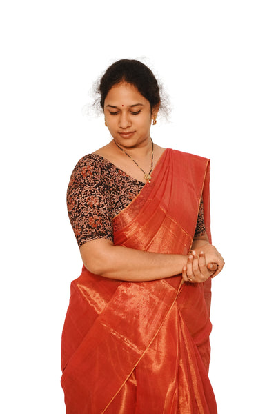 KALAMKARI ROUND NECK 10 INCH HANDS STRECHBLE BLOUSE