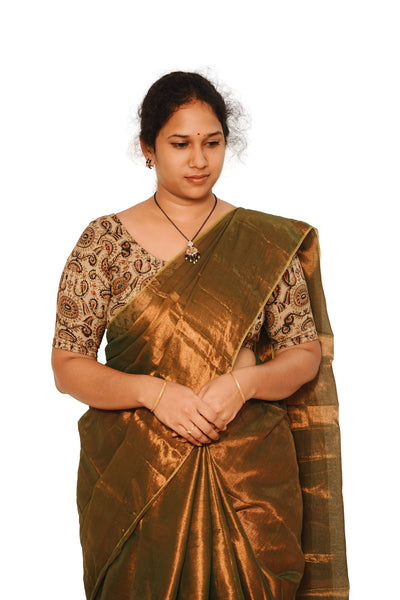 KALAMKARI ROUND NECK 10 INCH HANDS STRECHBLE BLOUSE