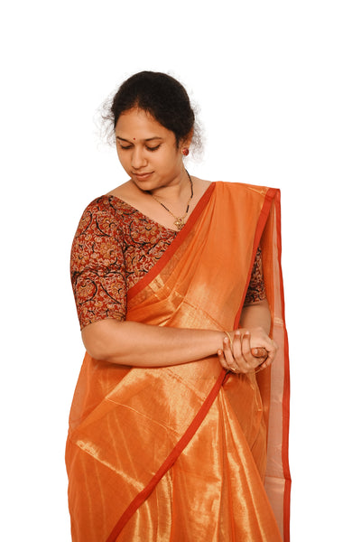 KALAMKARI ROUND NECK 10 INCH HANDS STRECHBLE BLOUSE