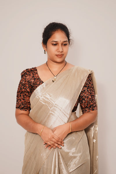 KALAMKARI BUTTA  ROUND NECK 10 INCH HANDS STRECHBLE BLOUSE