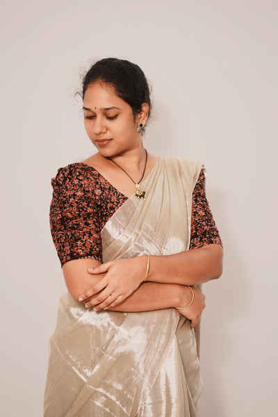 KALAMKARI BUTTA  ROUND NECK 10 INCH HANDS STRECHBLE BLOUSE