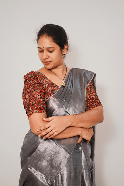 KALAMKARI BUTTA  ROUND NECK 10 INCH HANDS STRECHBLE BLOUSE