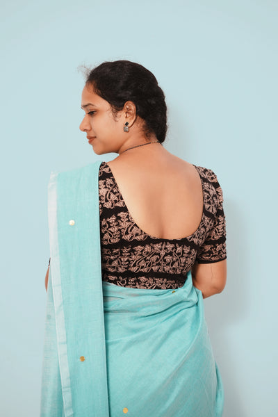 KALAMKARI BUTTA  ROUND NECK 10 INCH HANDS STRECHBLE BLOUSE
