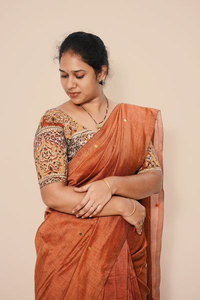 KALAMKARI ROUND NECK 10 INCH HANDS STRECHBLE BLOUSE
