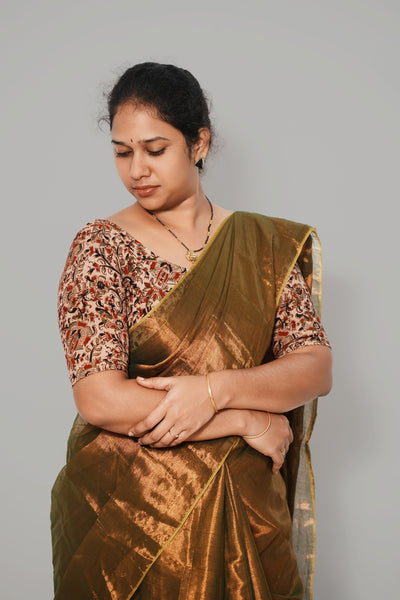 KALAMKARI ROUND NECK 10 INCH HANDS STRECHBLE BLOUSE