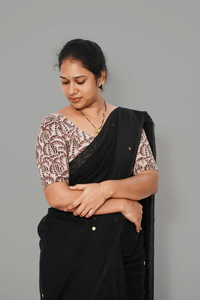 KALAMKARI ROUND NECK 10 INCH HANDS STRECHBLE BLOUSE