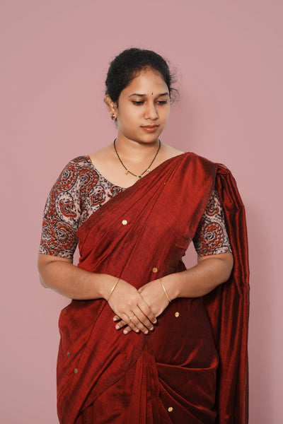 KALAMKARI ROUND NECK 10 INCH HANDS STRECHBLE BLOUSE