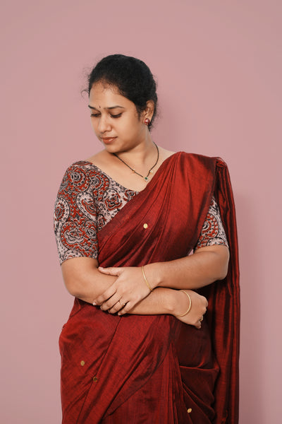 KALAMKARI ROUND NECK 10 INCH HANDS STRECHBLE BLOUSE