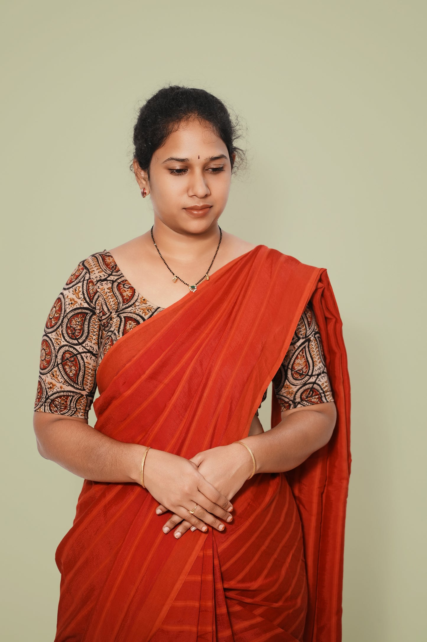 KALAMKARI ROUND NECK 10 INCH HANDS STRECHBLE BLOUSE
