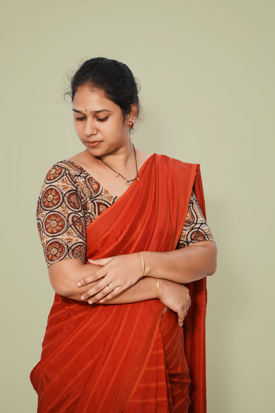 KALAMKARI ROUND NECK 10 INCH HANDS STRECHBLE BLOUSE