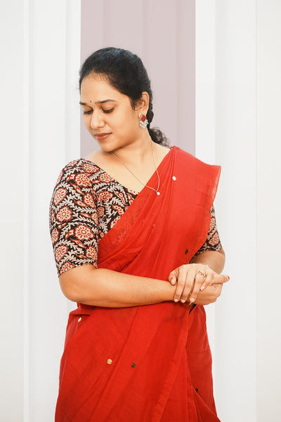 KALAMKARI ROUND NECK 10 INCH HANDS STRECHBLE BLOUSE