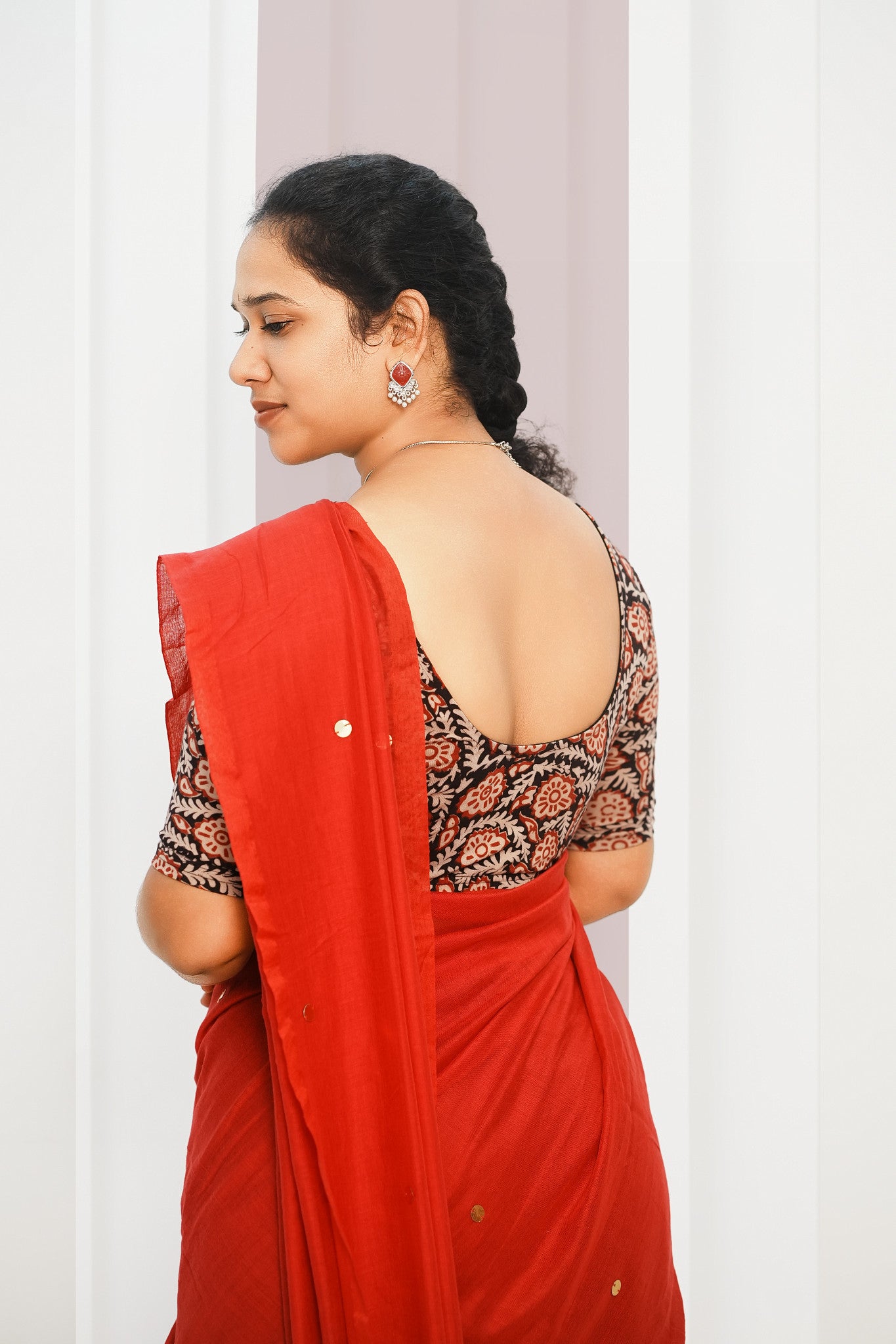 KALAMKARI ROUND NECK 10 INCH HANDS STRECHBLE BLOUSE