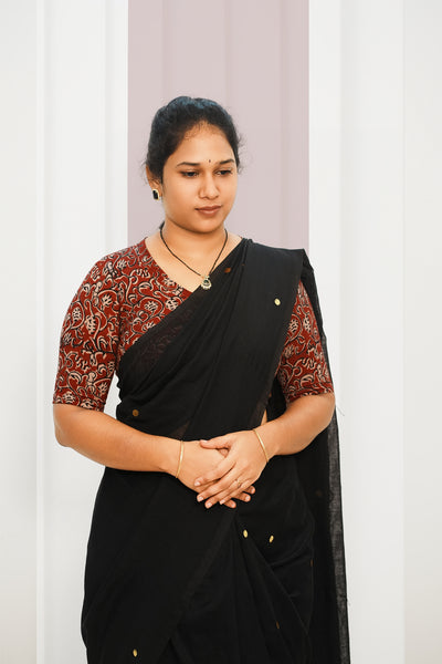 KALAMKARI V NECK 10 INCH HAND  STRECHBLE BLOUSE