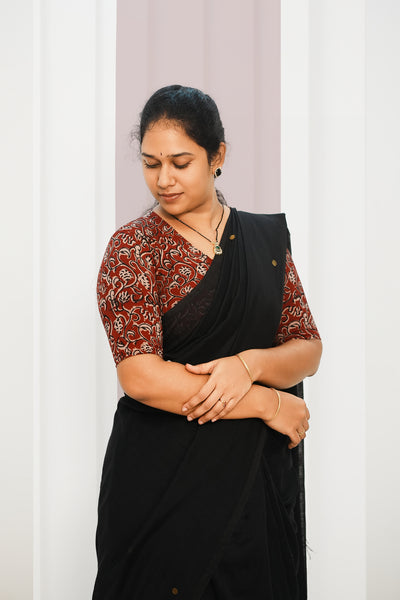 KALAMKARI V NECK 10 INCH HAND  STRECHBLE BLOUSE