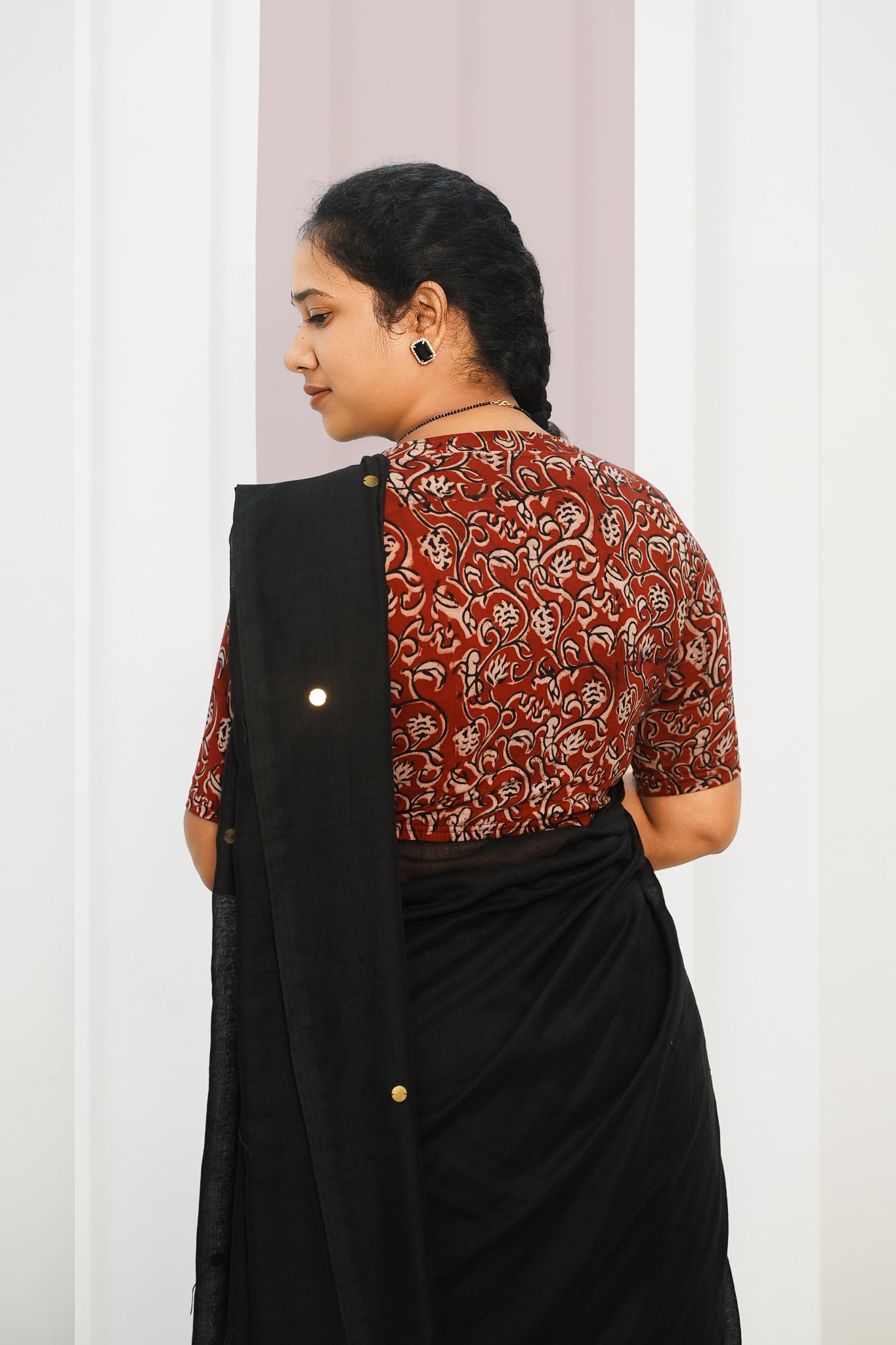 KALAMKARI V NECK 10 INCH HAND  STRECHBLE BLOUSE