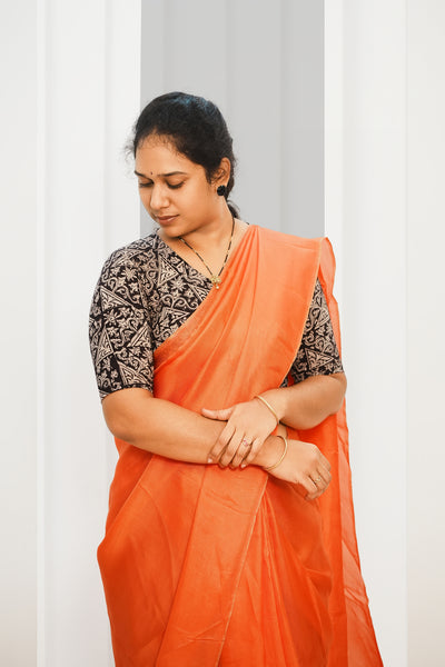 KALAMKARI V NECK 10 INCH HAND  STRECHBLE BLOUSE