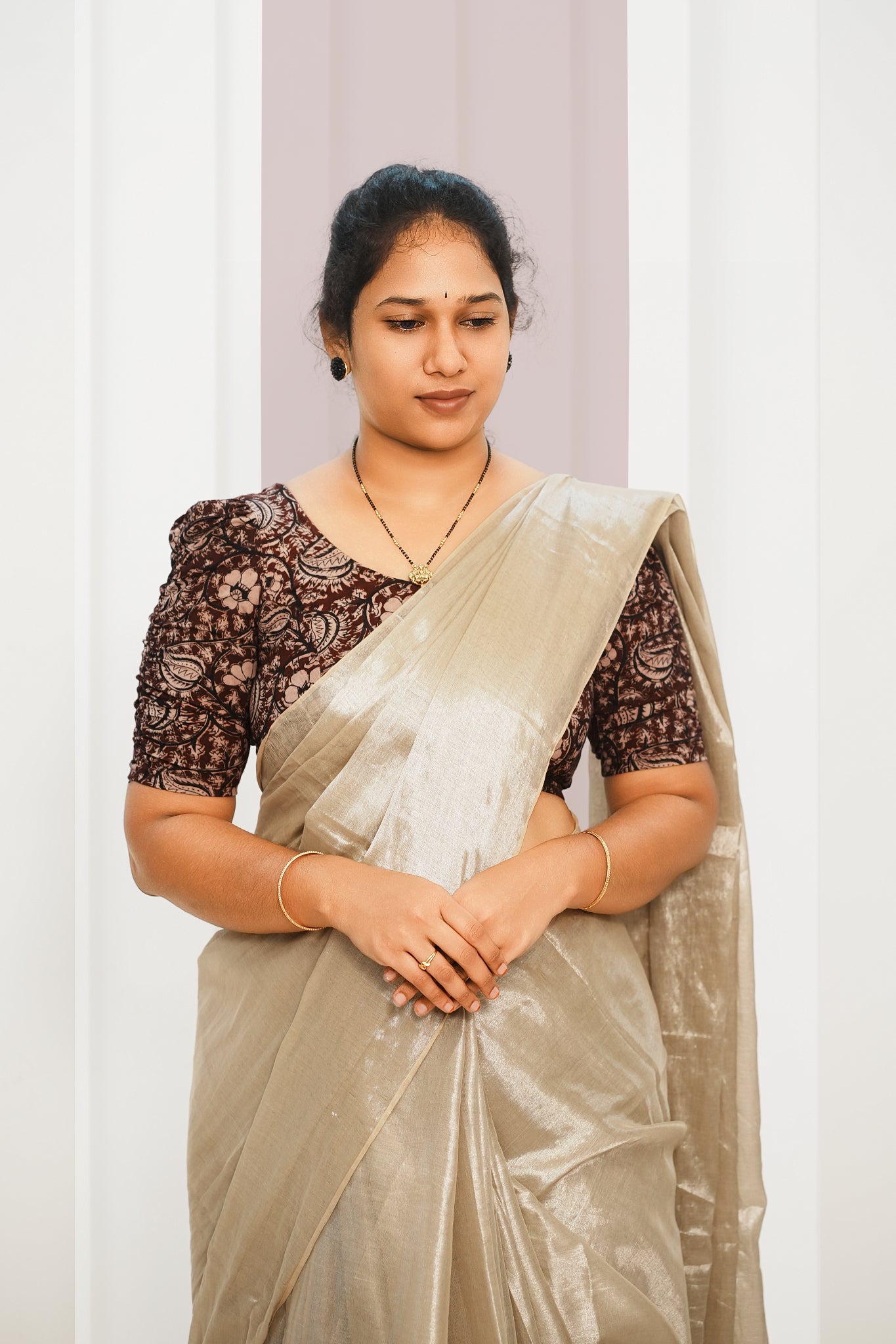 KALAMKARI BUTTA  ROUND NECK 10 INCH HANDS STRECHBLE BLOUSE