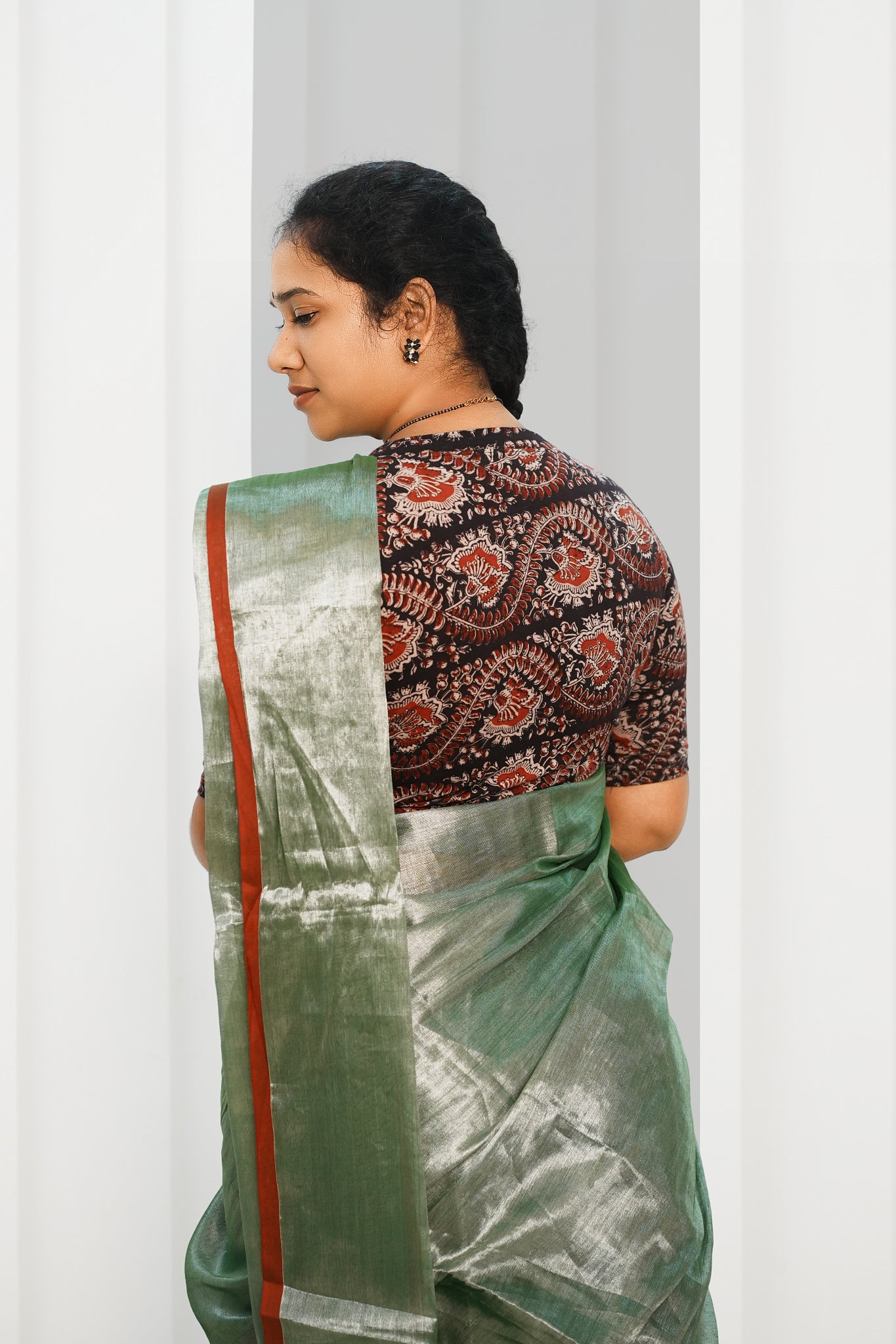 KALAMKARI V NECK 10 INCH HAND  STRECHBLE BLOUSE