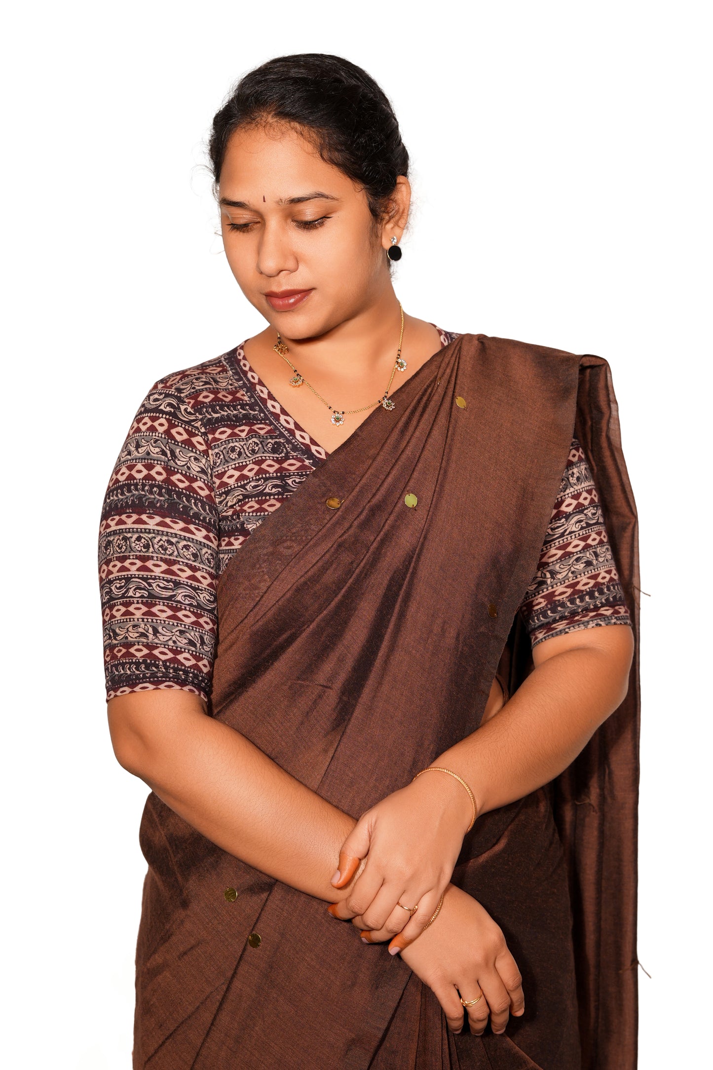 KALAMKARI V NECK 10 INCH HAND  STRECHBLE BLOUSE