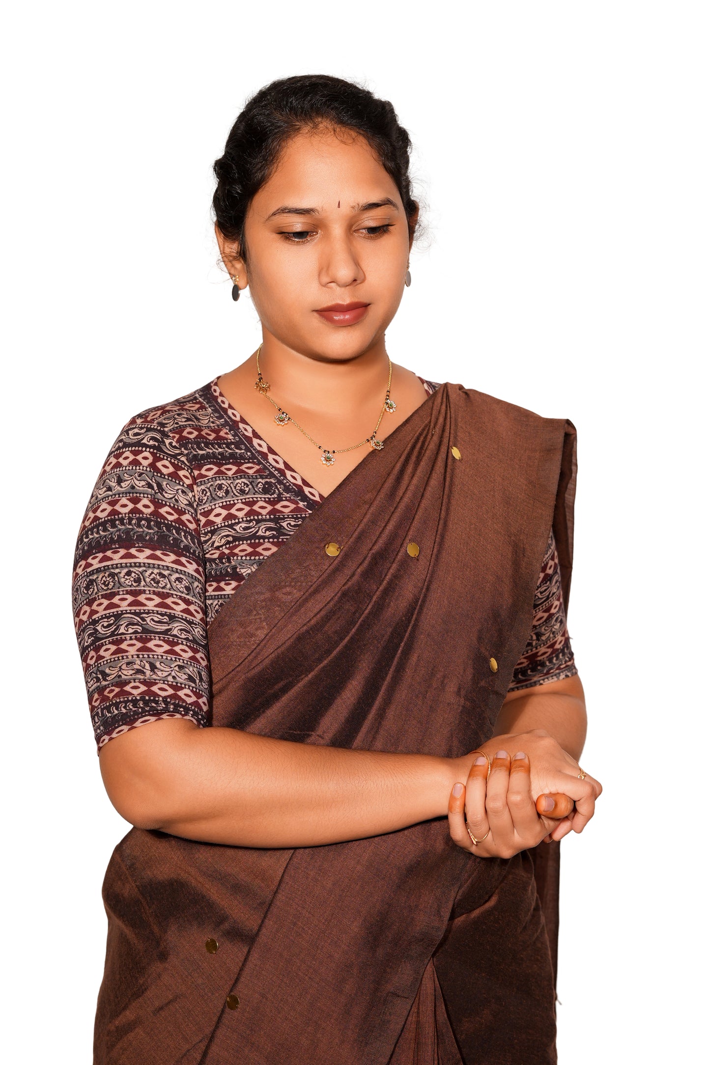 KALAMKARI V NECK 10 INCH HAND  STRECHBLE BLOUSE