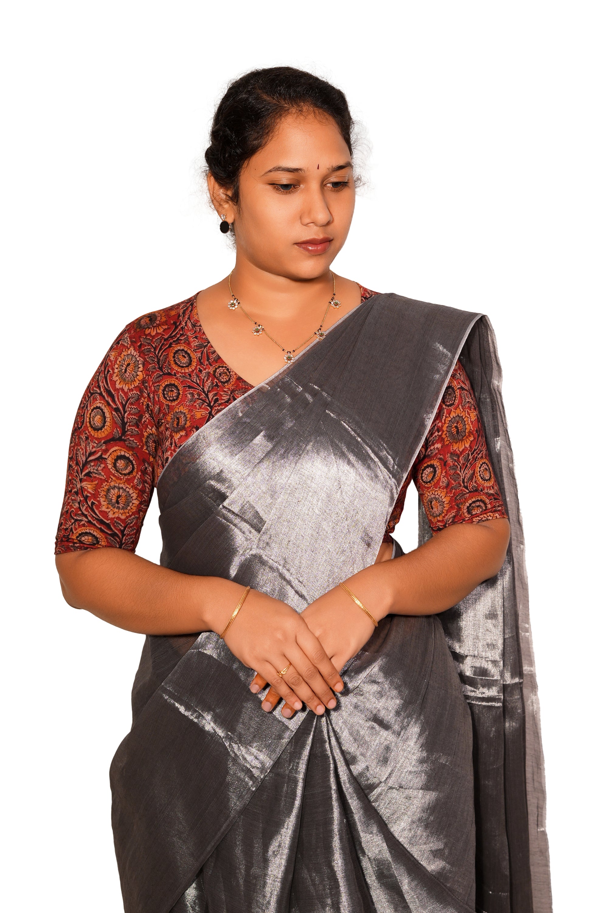 KALAMKARI V NECK 10 INCH HAND  STRECHBLE BLOUSE