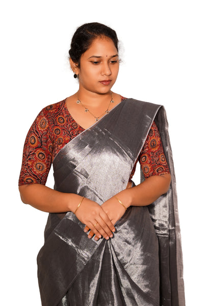 KALAMKARI V NECK 10 INCH HAND  STRECHBLE BLOUSE