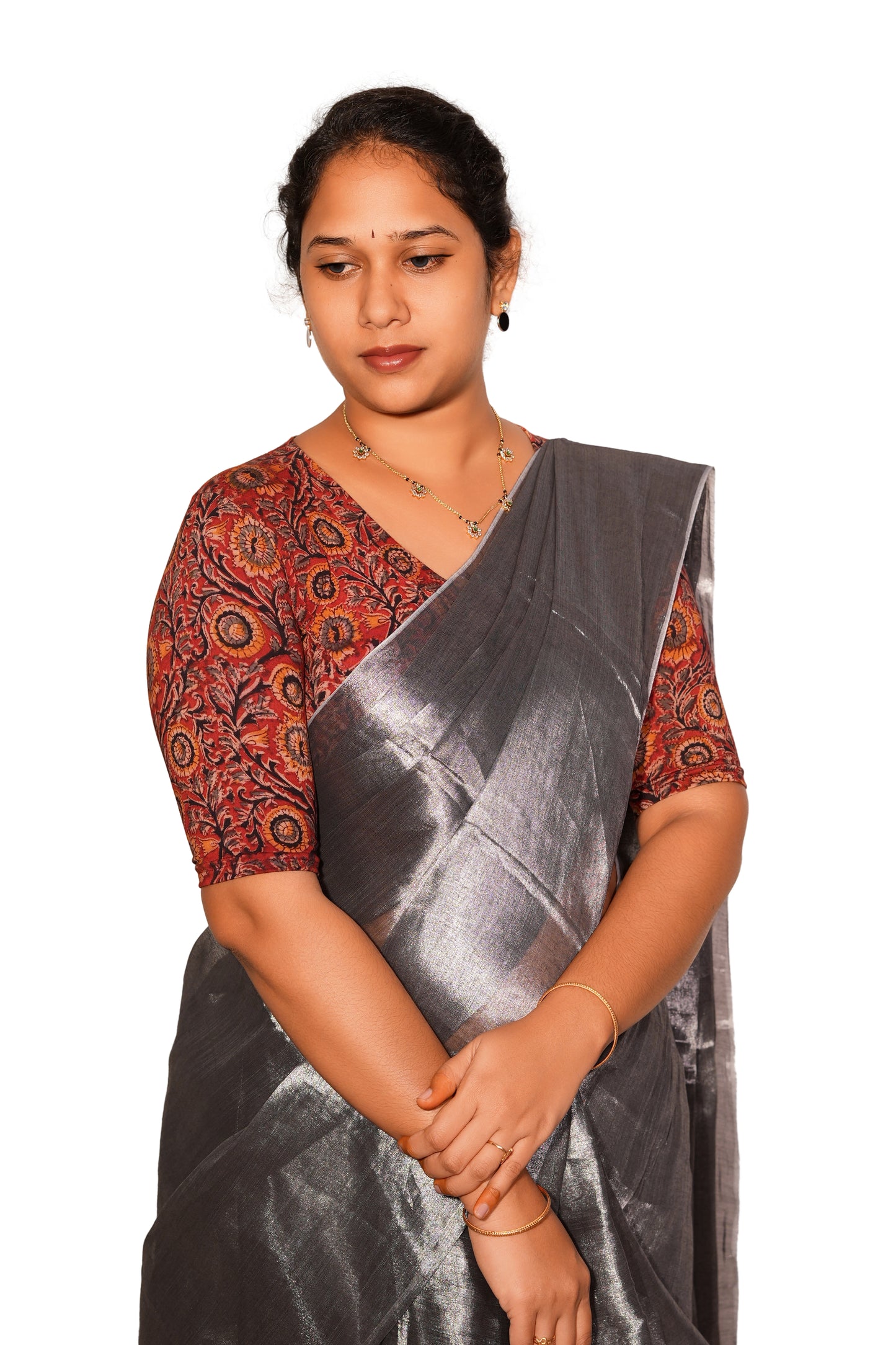 KALAMKARI V NECK 10 INCH HAND  STRECHBLE BLOUSE