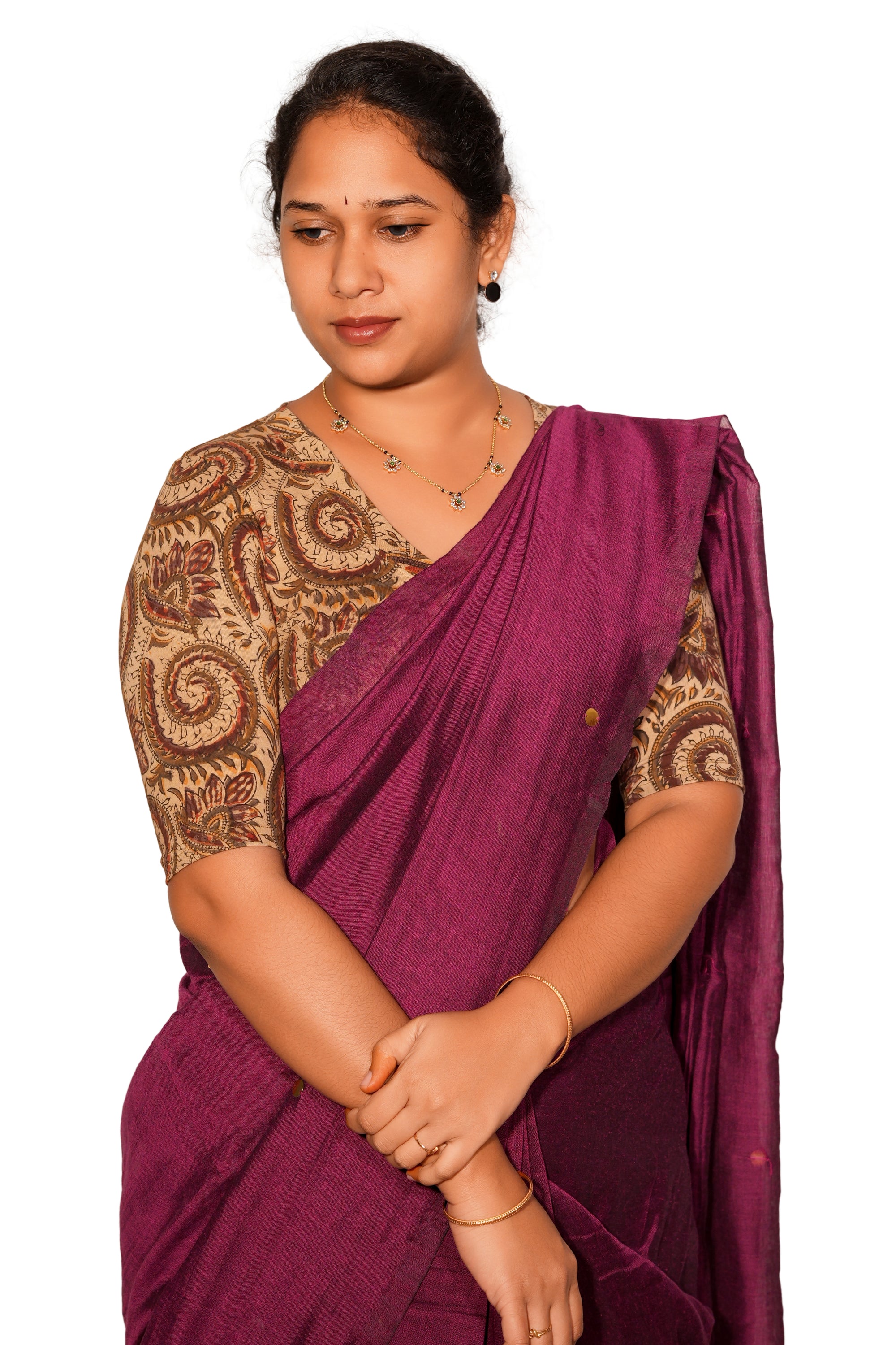 KALAMKARI V NECK 10 INCH HAND  STRECHBLE BLOUSE