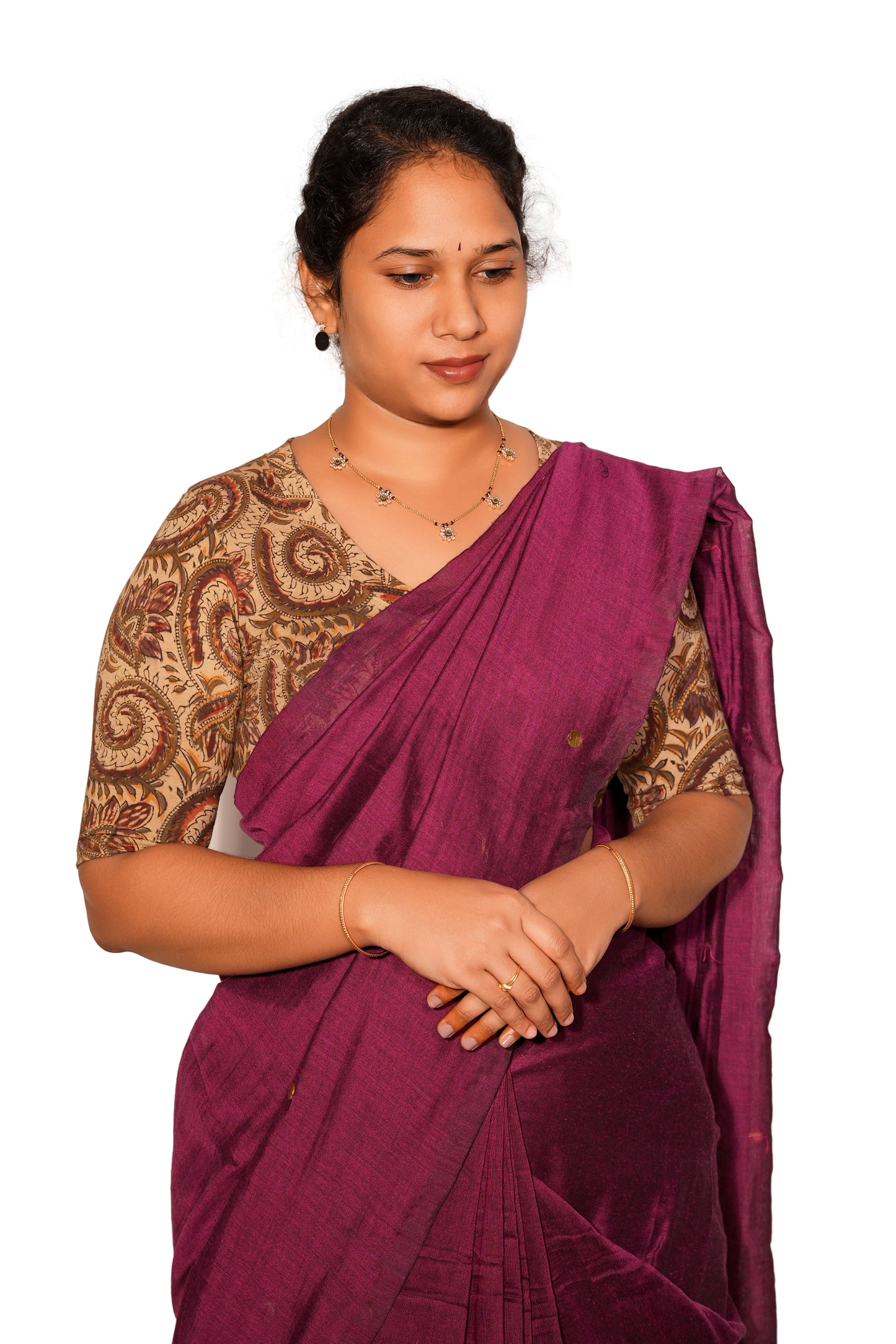 KALAMKARI V NECK 10 INCH HAND  STRECHBLE BLOUSE