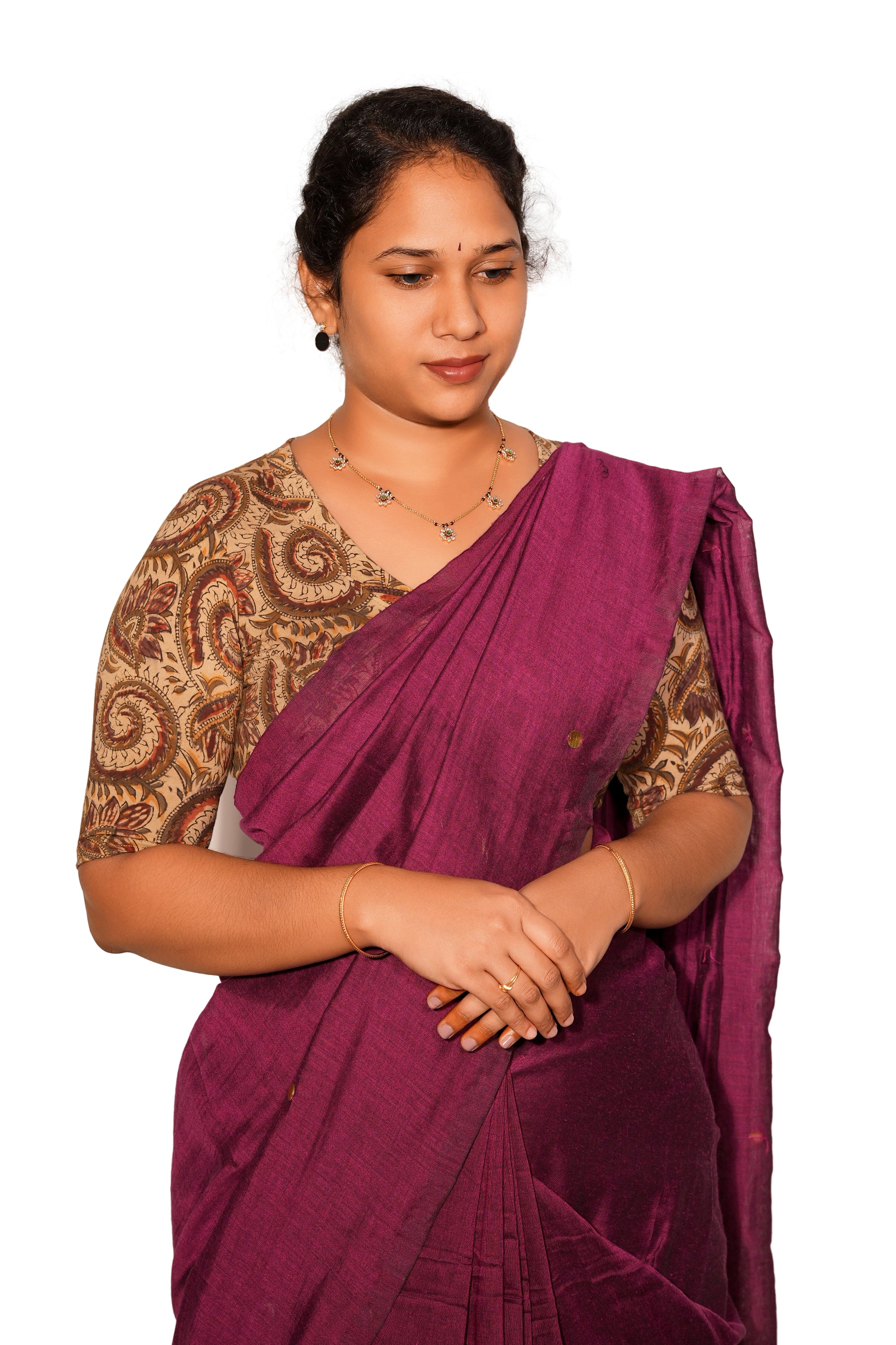 KALAMKARI V NECK 10 INCH HAND  STRECHBLE BLOUSE