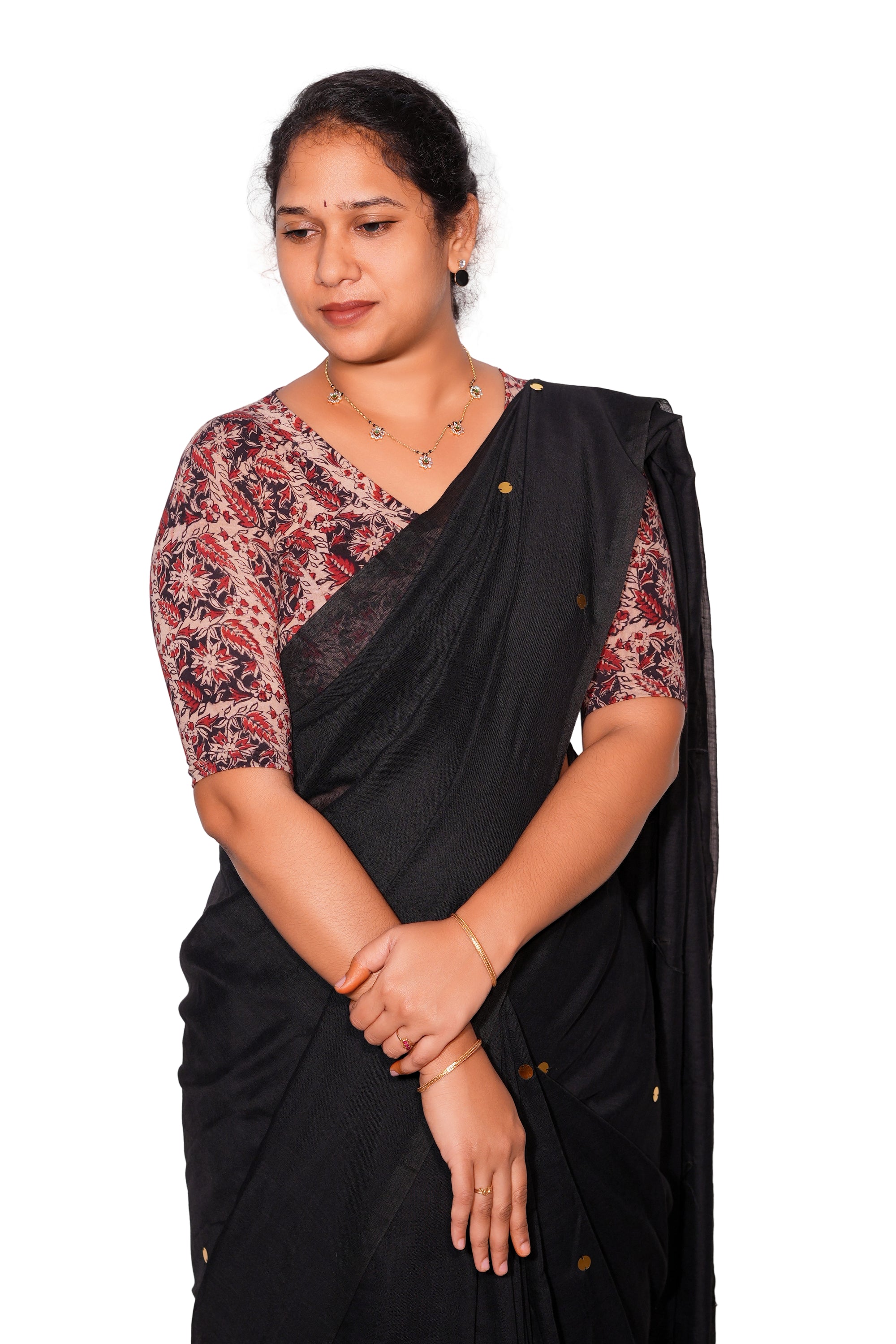 KALAMKARI V NECK 10 INCH HAND  STRECHBLE BLOUSE