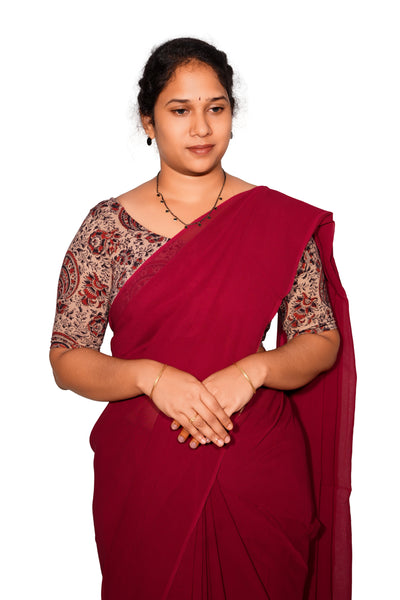 KALAMKARI ROUND NECK 10 INCH HANDS STRECHBLE BLOUSE