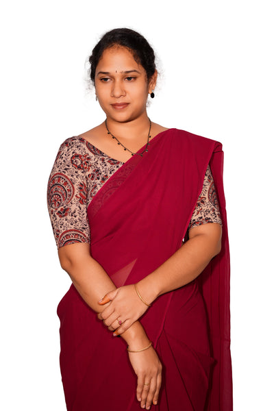 KALAMKARI ROUND NECK 10 INCH HANDS STRECHBLE BLOUSE