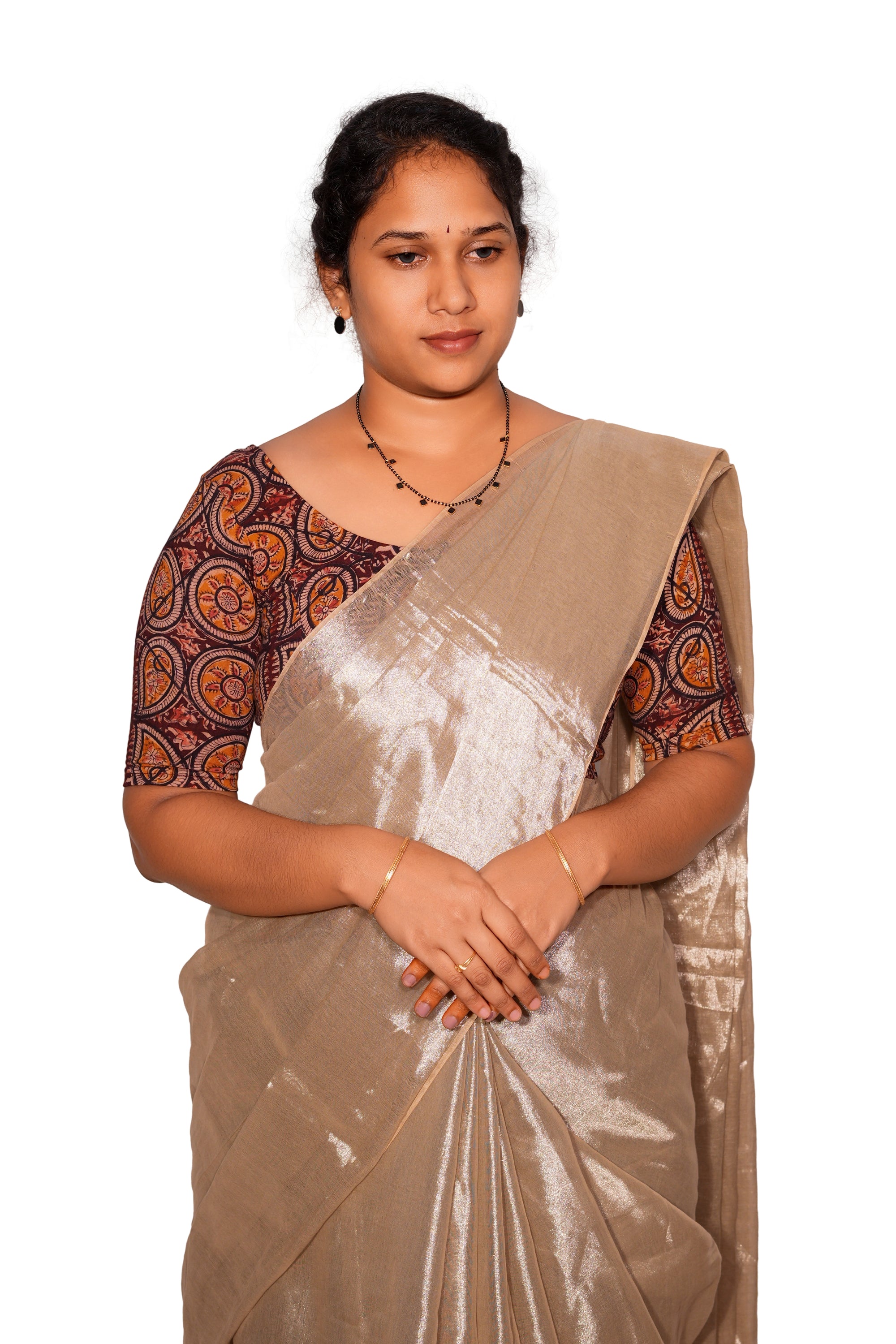 KALAMKARI ROUND NECK 10 INCH HANDS STRECHBLE BLOUSE