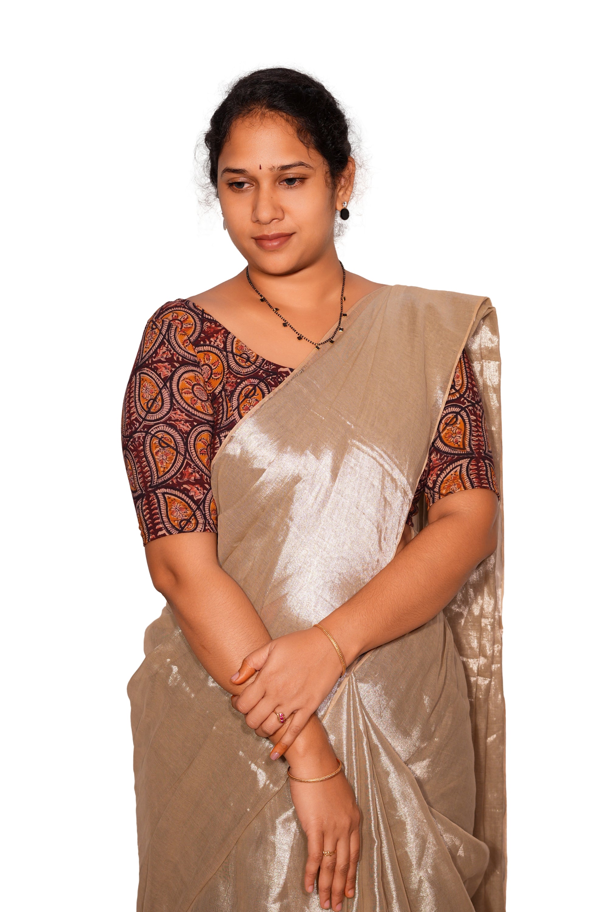 KALAMKARI ROUND NECK 10 INCH HANDS STRECHBLE BLOUSE