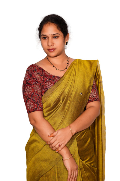 KALAMKARI ROUND NECK 10 INCH HANDS STRECHBLE BLOUSE