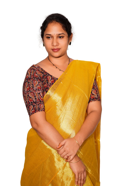 KALAMKARI ROUND NECK 10 INCH HANDS STRECHBLE BLOUSE
