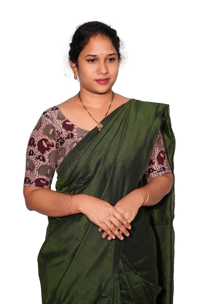 KALAMKARI ROUND NECK 10 INCH HANDS STRECHBLE BLOUSE